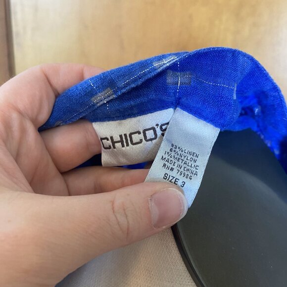 EUC Chico's 3 (XL) Linen Blend Squares Transparent Button-Up Blouse - Picture 5 of 7